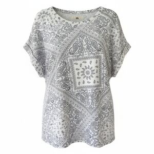 Cupio White and Gray Paisley Short Sleeve Top XL Bandana Print